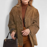 2025 Autumn And Winter Women's Brown Loose Pocket Long-Sleeved Blazer Women's Suit Casual HZ0108