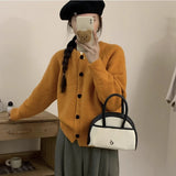 Autumn And Winter New Korean Design Love Buckle Solid Color Thick Collar Knitted Cardigan Loose Sweater Coat HZ0108
