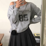 Hottie Wind Slanted Shoulder With Letter Print Loose T-Shirt Girl Autumn Casual Fashion With Long-Sleeved Top HZ0107
