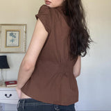 New Waist-Skinny Collar Shirt Street Hot Girl With Lace Wrinkles Top 2025 Summer HZ0107