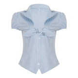 INS Hottie Bleeved Bubble Sleeve Shirt T-Shirt With Short-Blinked V-Neck Short-Sleeved T-Shirt HZ0107