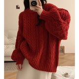 Round Collar 2025 New Soft-Mascued Knitting Coat On The Head Of The Lazy Wind Korean Version Of The Loose Sweater Coat Women's Large Autumn And Winter HZ0108