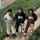 Fashion 3D Digital Letter Printing Hooded Loose Hoodie Trend Men's And Women's Same Set HZ0108