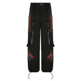 2025 Spring And Summer Women's Wear In The Red Street Dark Chain Button Weaving With Hm Hop Loose Casual Pants HZ0107