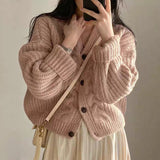 Korean Chic Autumn And Winter Retro Lazy Wind Age Reduction Casual Linen Pattern Loose Sweater Cardigan Short Coat Woman HZ0108