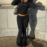 2025 Autumn And Winter Hair Splicing Hooded Casual Sweater Hottie Letter Hot Diamond Short-Term Waist Zipper Jacket HZ0107