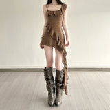 Street Hot Girls Wandering Wasteland Wind Irregular Design Lattice Splicing Lace Skirts Women's Folded Skirts HZ0107