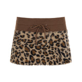 Y2K Babes Leopard Hair Spliced Bow Tie With Short Skirt Autumn Winter Fashion Low-Rise Half Skirt Female Trend HZ0107