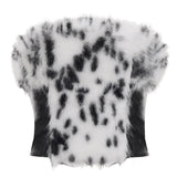 Spice Girl Sexy Leopard Print Hair Repair Body Bosoming Autumn And Winter New Short-Term Waist Leather Splicing Vest HZ0107