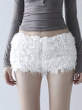 Personality Plush Casual Hot Pants Women's Low-Rise Solid Color Sweet Girl Splicing Thin Shorts Wear HZ0108