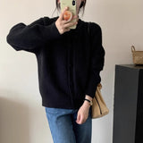 Autumn And Winter New Korean Design Love Buckle Solid Color Thick Collar Knitted Cardigan Loose Sweater Coat HZ0108