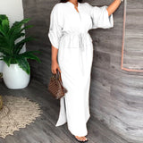 Spring 2025 Women's Loose Casual Open Fork Bag Muslim Dress Solid Color Dress HZ0108