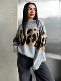 New Retro Sweater Leopard Print Fashion Trend Loose Round Collar Lazy Wind Early Autumn Coat Women Wear HZ0108
