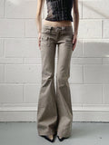 Design-Sensitive Pocket Slim Thin Flare Jeans Babes Street Fashion Retro Low-Rise Casual Pants HZ0108