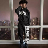 Fashion 3D Digital Letter Printing Hooded Loose Hoodie Trend Men's And Women's Same Set HZ0108