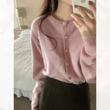 Pink Knitted Cardigan Women Autumn And Winter Gentle Style Imitation Raccoon Velvet Design Sense Women's Sweater Coat Small Man Top HZ0108