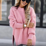 Lazy Autumn And Winter Fashion Knit Shirt Loose Long Sleeve Cover Solid Color Simple Sweater Woman HZ0108