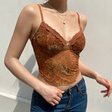 New Summer New Sexy Women's Retro Mesh Lace-Printing Sling Umbilly Blouse HZ0108