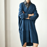 2025 Autumn And Winter New Korean Version Of The V-Neck Long Loose Sweater Women's T-Shirt Languid Knitting Shirt HZ0108