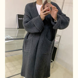 Autumn And Winter Coarse Needle Sweater Women's Double Pocket Korean Casual Lazy Wind Long Sweater Coat Cardigan Women Loose HZ0108
