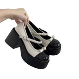 White French Round Head Thick Heded Thick Soles Of Small Leather Shoes Women's New Summer With Skirt Small Scented Style Mary Jane Shoes HZ0107