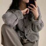 Korean Chic Autumn And Winter Retro Lazy Wind Age Reduction Casual Linen Pattern Loose Sweater Cardigan Short Coat Woman HZ0108