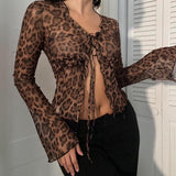 Women's Spice Girls Sexy Leopard Long-Sleeved Covers Autumn Thin R-Fight C-Perspective Cardigans With T-Shirts HZ0107