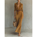 2025 Autumn And Winter Velvet Velvet Long Dress Fashion Temperament Shirt Skirt With Belt HZ0107