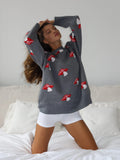 Small Mushroom Print Sweater Women Loose Top Autumn And Winter Leisure Lazy Long-Sleeved Knitted Shirt Woman HZ0108