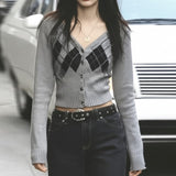 Vintage College Rally Rally Woven Cardigan Blouse Vintage Old-Sense Short V-Necked Hottie Sweater Woman HZ0107