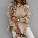 Lazy Autumn And Winter Fashion Knit Shirt Loose Long Sleeve Cover Solid Color Simple Sweater Woman HZ0108