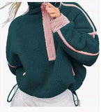 Women's Zipper Sweatshirt Hoodie Long Sleeve Collar T-Shirt Casual Coloring Top With Pocket HZ0108