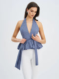 Yujie Wind Bow Hanging Neck Vest Woman Wearing A New Dress In The Female Style V Collar Bare Back Pont Top HZ0108