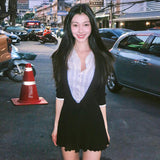 Ins Net Red With The Same College Style Shirt Collar Bumping Pit Dress Femininity Wooden Ear Ass Short Skirt HZ0107