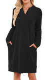 TK2025 Autumn And Winter New Loose V-Neck Pocket Leisure Long-Sleeved Home Dress HZ0108