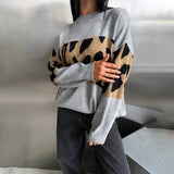 New Retro Sweater Leopard Print Fashion Trend Loose Round Collar Lazy Wind Early Autumn Coat Women Wear HZ0108