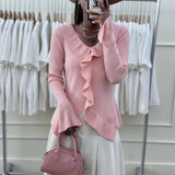 Sweater Women's 2025 Autumn And Winter Women's V-Neck Knitted Shirts Long Sleeve Wood Ears Solid Color Slimming HZ0108