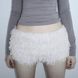 Hottie Style Design Low-Rise Thin Casual Shorts Basic Solid Color Hairy Hot Pants HZ0107
