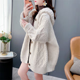 Lazy Retro Hooded Sweater Knitted Cardigan Women's Autumn And Winter 2025 Women's Loose Long Knit Coat HZ0108