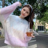 Lazy Wind Hollow Gradient Color Soft-Cutter Sweater Autumn And Winter New Beautiful Ocean To Reduce The Age Of Knitted Coat HZ0108