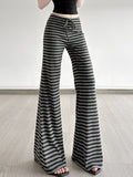 Vintage Leisure 2025 New High-Rise Thin And Tight Waist Twitching Lanky Striped Pants Fashion Wide Leggings HZ0108