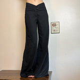 Relaxed Thin Leisurely Drag Floor Suit Trousers Winter Hottie Low-Waist Two Buckle Wide Leg Trousers HZ0107