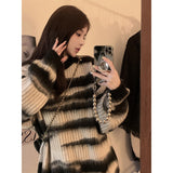 Loose Lazy Wind Stripe Casual Soft-Masked Blouse Retro Bump Color Long Bottom Knitted Sweater Women Autumn And Winter HZ0108