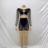 2025 Explosion Sexy Shoulder Long-Sleeved Umbilly Umbilly Umbilly Umbilly Muslin Mesh Repair Shorts Cover HZ0108