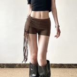 Street Hottie Sling Beads Tuxedo Irregular Tight-Bodying Ass Shorts Women Turn Over The Edges Low-Rise Leisure Pants HZ0107