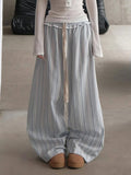 Sweet And Spicy Fresh Wind Striped Wood Ear Tie With Wide Leg Pants Fashion Splicing Comfort And Loose Casual Trousers HZ0108