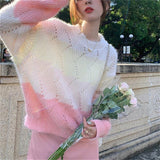 Lazy Wind Hollow Gradient Color Soft-Cutter Sweater Autumn And Winter New Beautiful Ocean To Reduce The Age Of Knitted Coat HZ0108