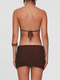 Holiday Wind Metal Ring Hanging Neck Sleeveless Back Splicing Bag Hip Dress Sexy Hot Girl Solid Dress Woman HZ0107