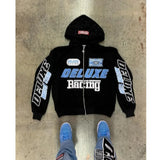 New Bacing Print Zipper Open-Shirt Street Hip Hop Fashion Casual Hoodie Hoodie HZ0108