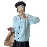 Autumn And Winter New Korean Design Love Buckle Solid Color Thick Collar Knitted Cardigan Loose Sweater Coat HZ0108